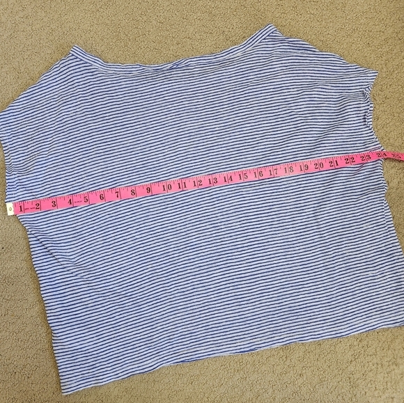 Tahari Blue Striped Linen Oversized Cropped Tee Shirt Size XL - Picture 8 of 9